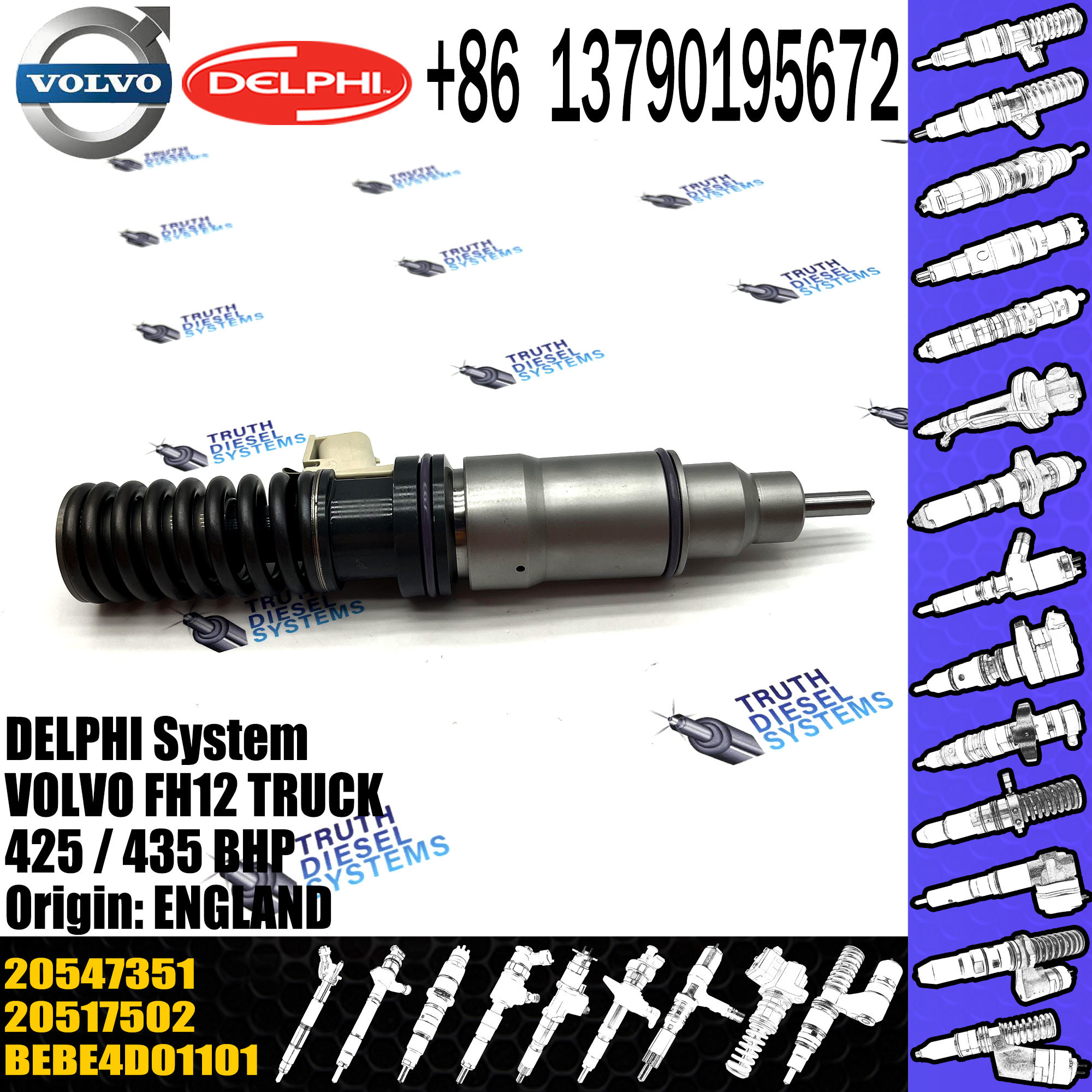 20547350 20547351 20555521 20564425 20564930 20569291 ELIC Engine Common Rail Fuel Injector 207012362 20714369 20747798