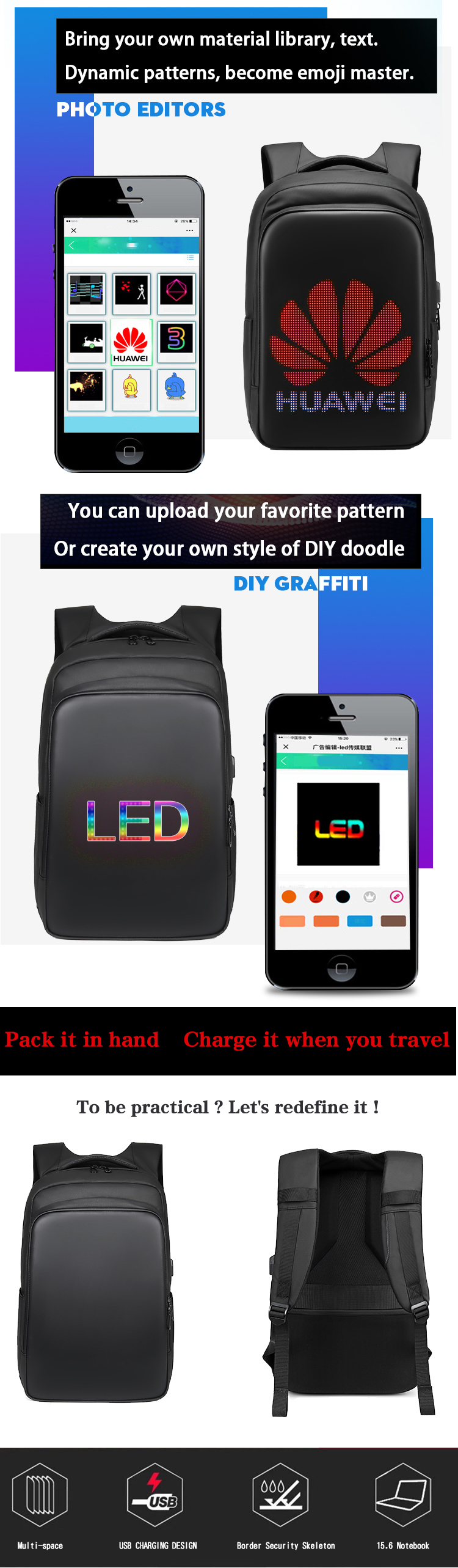 Advertisement Propaganda Smart LED Backpack 24 Litre LED Light Bag 3lb