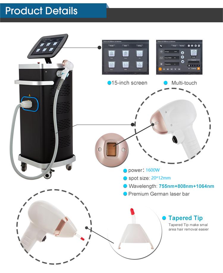 1600-2400W CE ISO 755 808 940 1064nm 4 Wave Diode Laser For Hair Removal Ice Titanium Available
