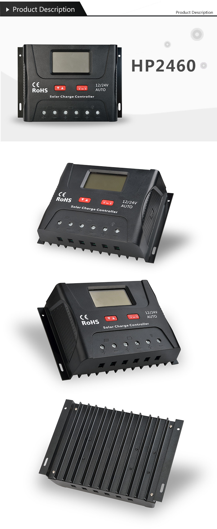 Intelligent PWM Solar Charge Controller 60A 12V 24V Auto IP30 Protection