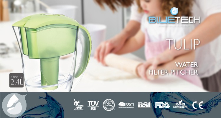 Customized Alkaline Bluetech Water Filter Pitcher CE Approved Serviceable