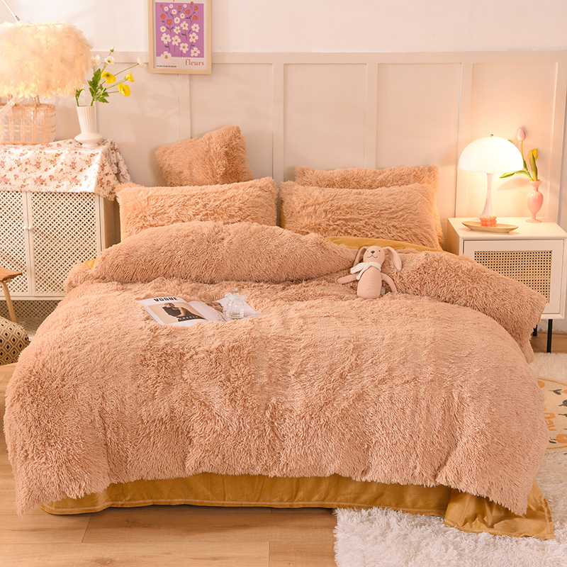 All-groups Rainbow Color Fur Velvet Fluffy Plush Soft Bedding Sheet Set for Kids Girl