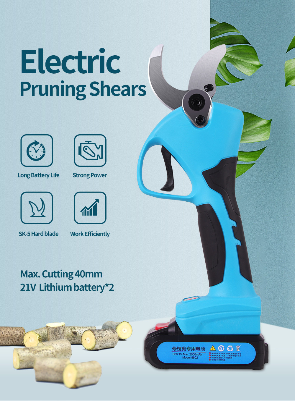 40mm Cordless Electric Pruning Shears With Progressive Finger Protection Function
