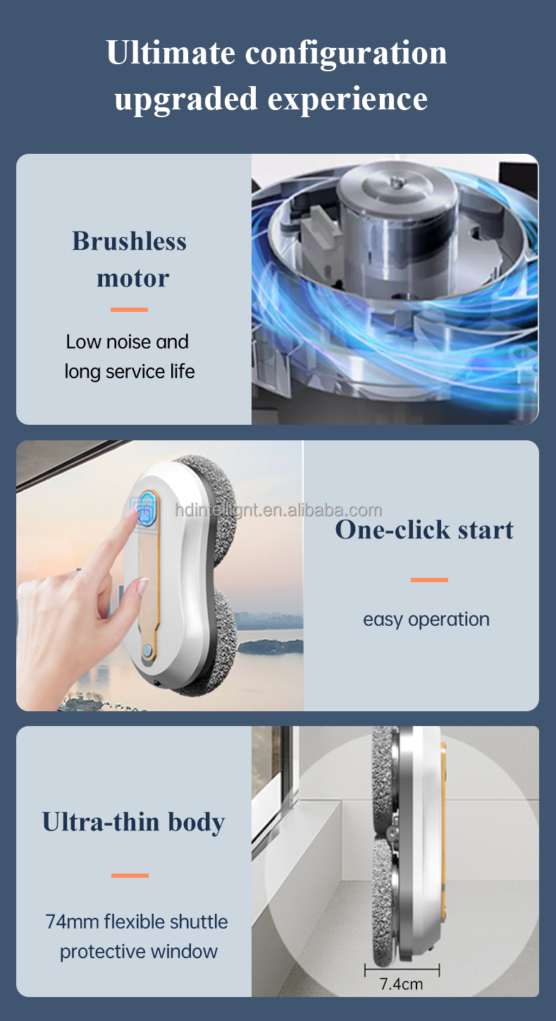 Language English 65dB Wireless Robot Window Cleaner 3 Mins/M2 Electric Window Cleaner Robot