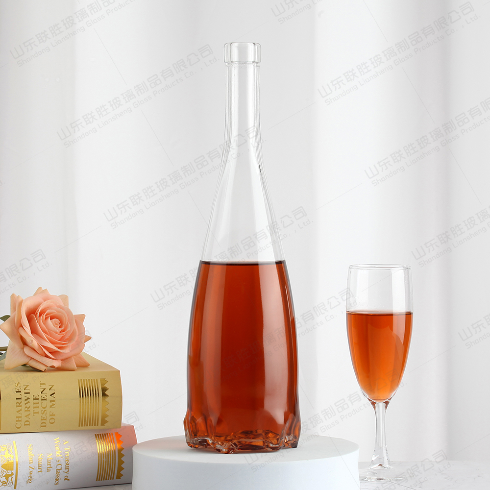 Unique Shaped Clear Champagne Sparkling Wine Glass Bottle with Cap OEM/ODM Acceptable