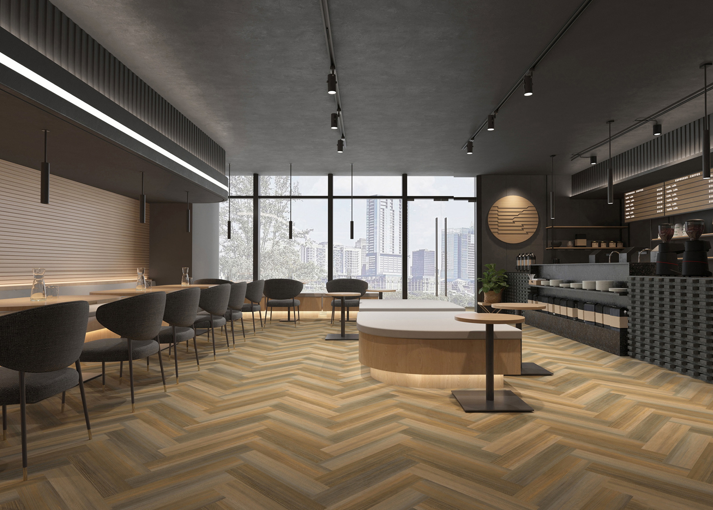 6mm Herringbone SPC Flooring Soundproof Incombustible Unilin Click Burlywood Wood Grain GKBM FT-W29171-2