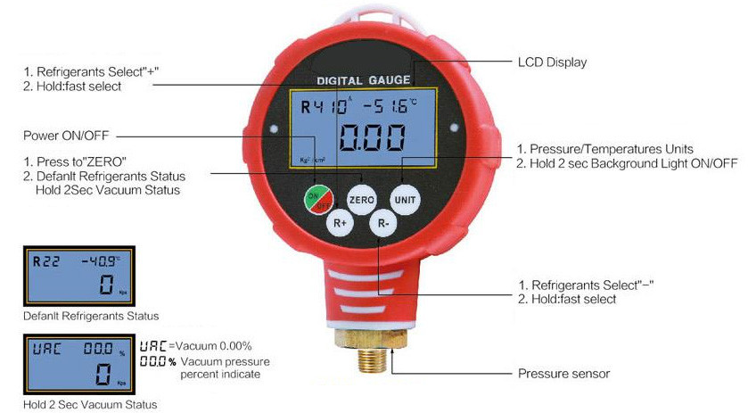 Digital Pressure Vacuum manifolds Gauges Refrigeration Tools 9V