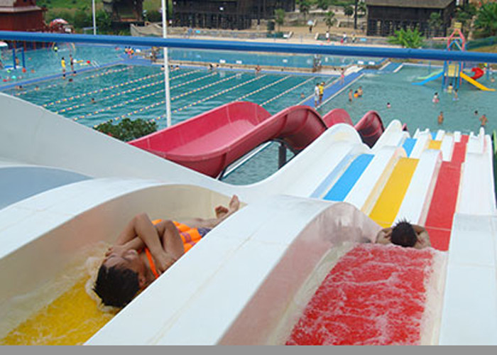 Kids Fun Water Slides 6 Lines Outdoor Fiberglass Race Swimming Pool Play Equipment
