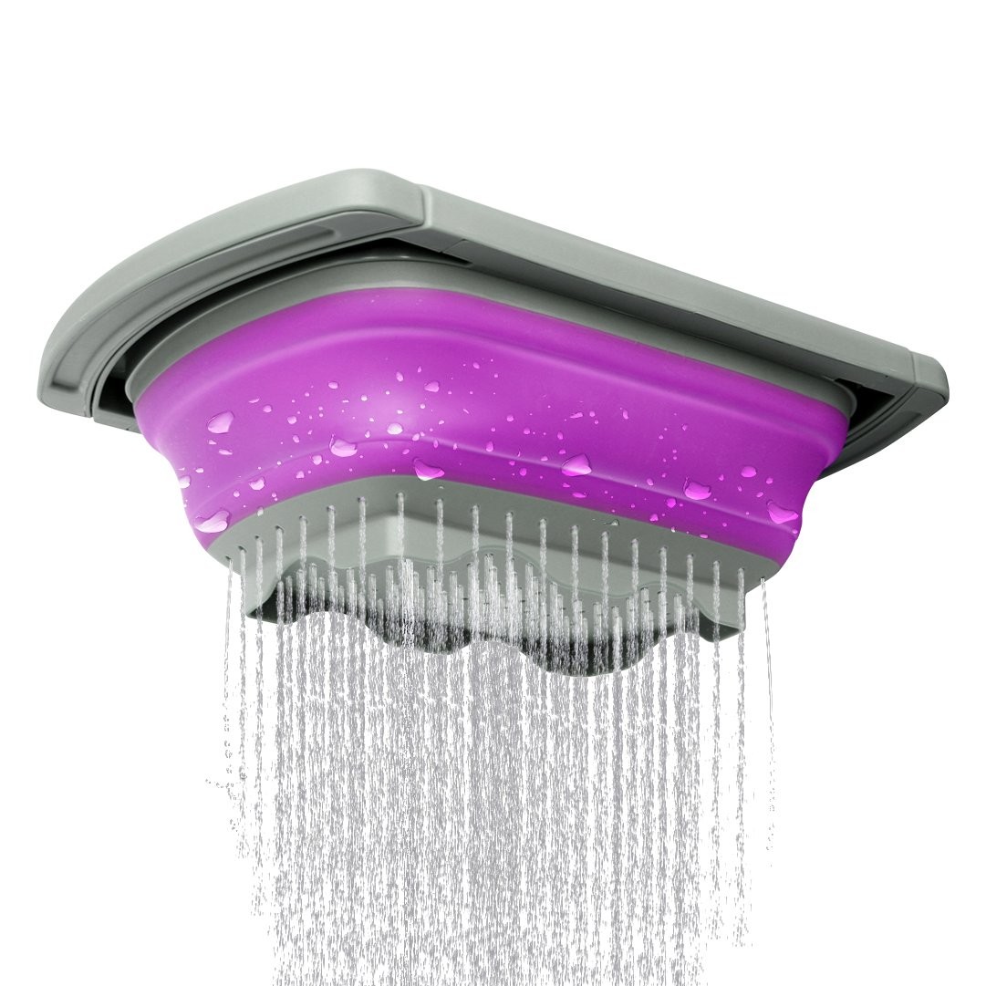 Silicone Collapsible Colander Strainer Over Sink Vegetable/Fruit Colanders Strainers (6Quart) With Extendable Handle