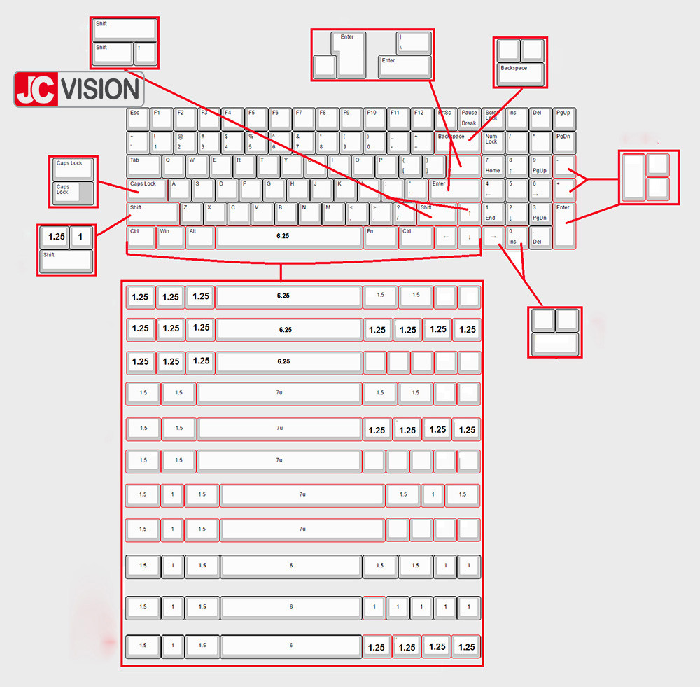 JCVISION 96 Keys DIY Mechanical Keyboard Non Hot Swappable Programmable PCB Supports ANSI