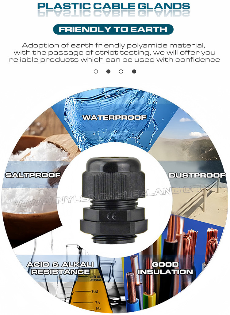 Nylon IP68 Submersible Cable Glands, Plastic Adjustable Cord Grips Waterproof Connectors with BSC & BSP Threads