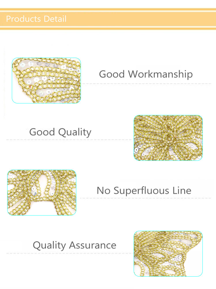 Beautiful Golden Butterfly Iron On Patch , Sequin Washable Animal Iron On Patches