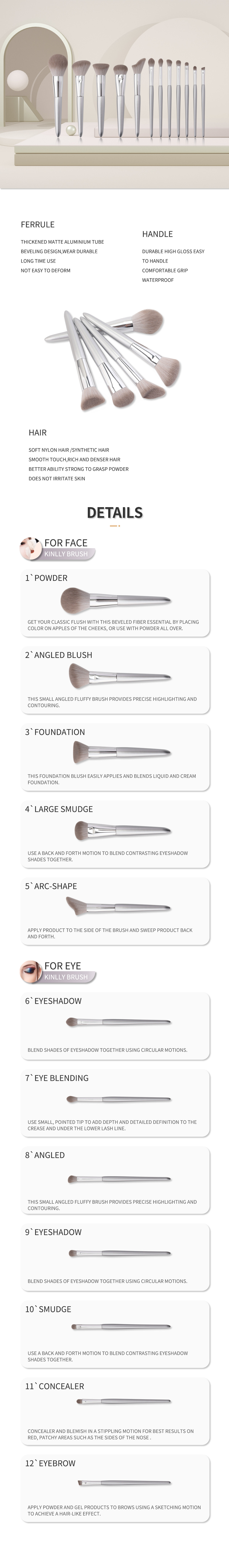 Silver Eye Shadow BSCI Wooden Handle Makeup Brushes