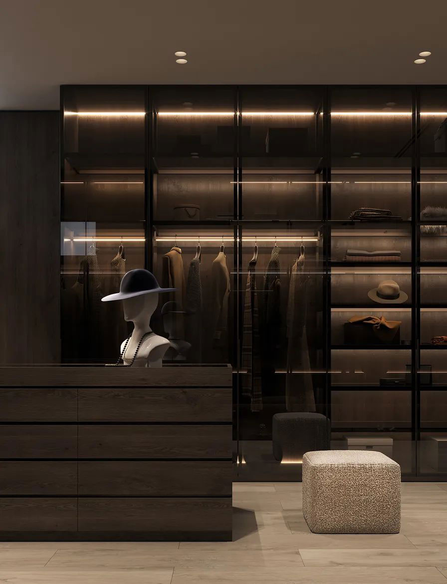 Modern Design Wooden Bedroom Furniture with Glass Door and Cupboards Walk-in Wardrobe