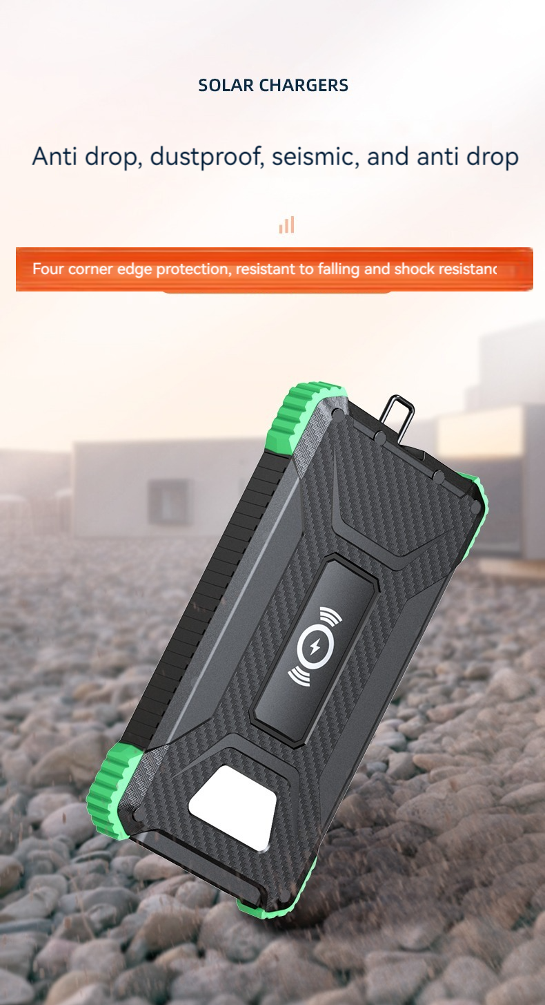 Wireless Output 5W Solar Power Bank 2.1A Output 10000mAh for iPhone 15 Outdoor Charging