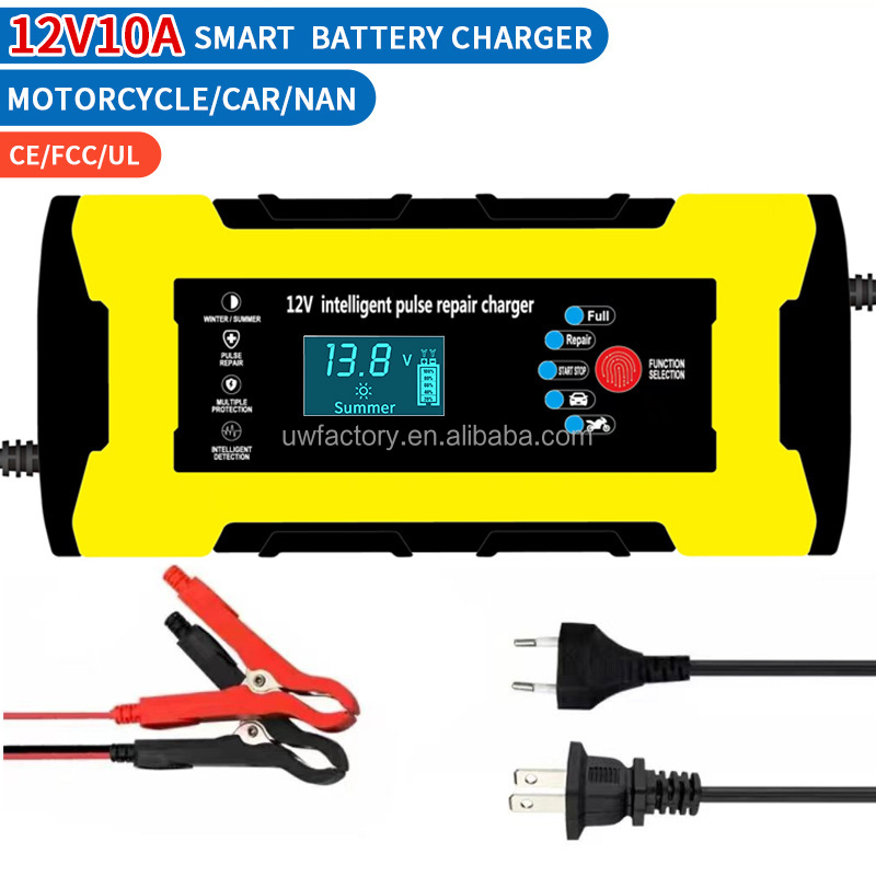 12V/10A and 24V/5A Input Universal Automatic Pulse Repair Trickle Lead Acid Battery Charger with Current Protection