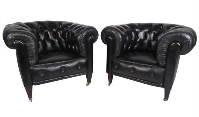 Black Leather Chesterfield Style Couch Sofa For Hotel Restaurant Salon Club Home