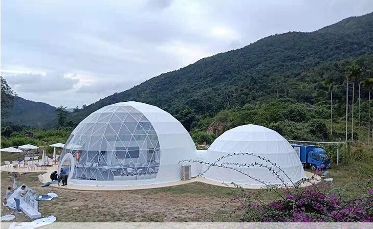 Luxury Large Glamping Tent Outdoor Geodesic Dome Tent Event Dome Outdoor With Shower Toilet, Canopy Gazebos Screen