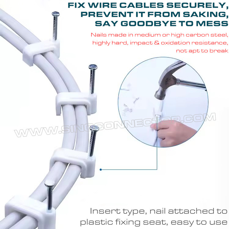 Cable Clips Black Cable Holders 100pcs, 4mm~19mm Square Cable Clips Cable Organizers White with Nails for Flat Cables