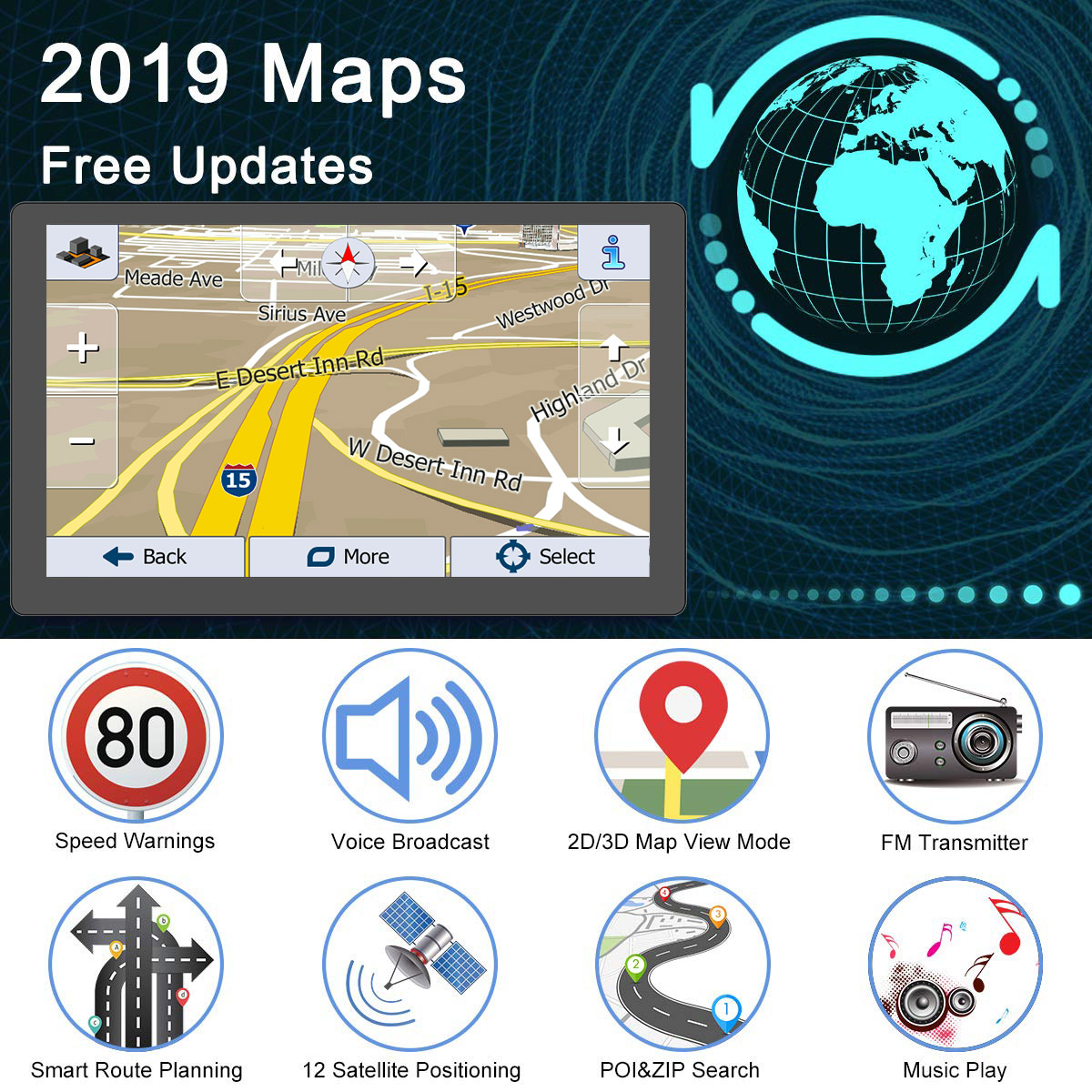 9 Inch WDR GPS Navigation Dash Cam Night Vision Truck Sat Nav
