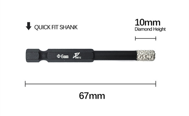 Black 5-25mm Hexagonal Shank Diamond Drill Core Bit Cooling Wax Brazed
