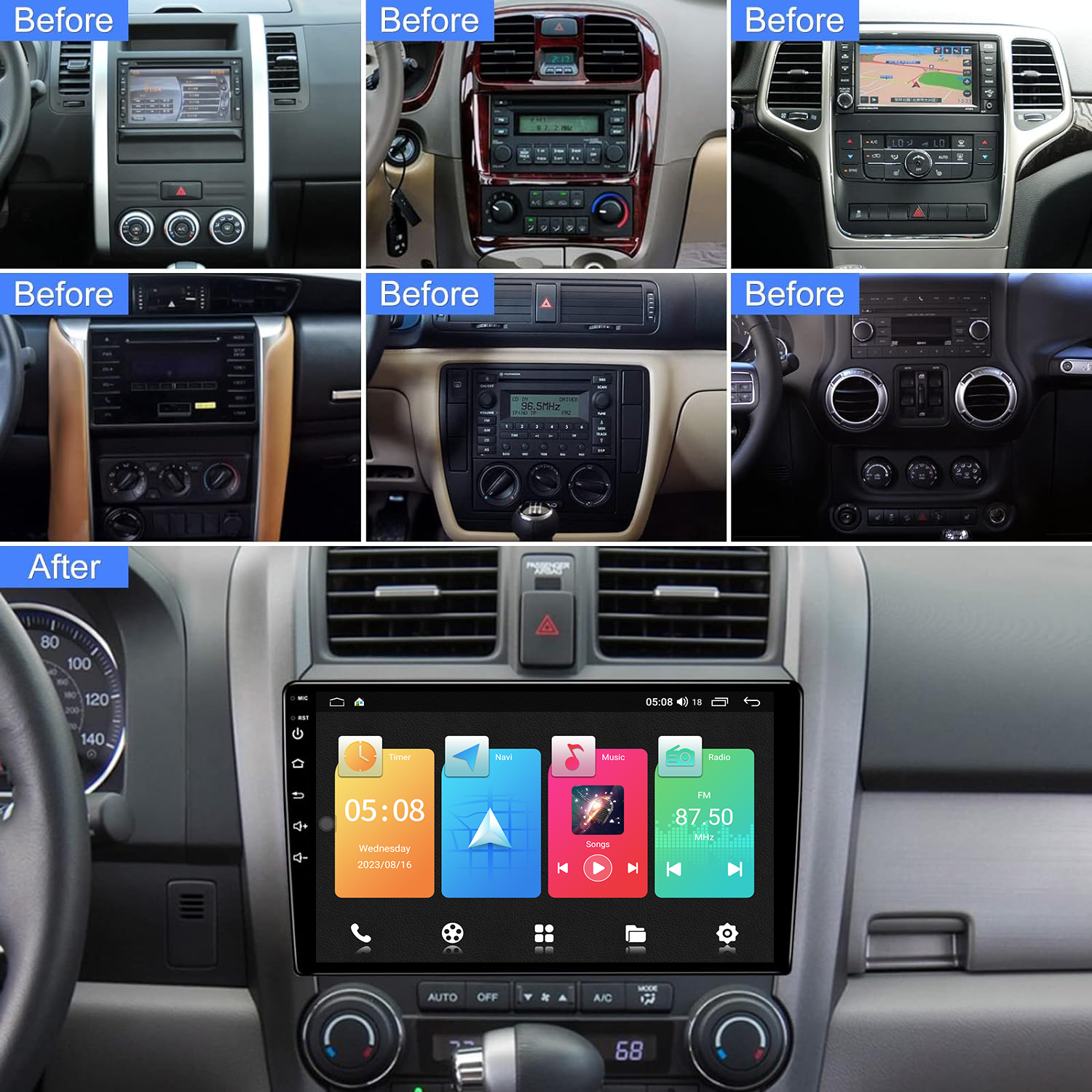 High Resolution 9" Android 10 Car Audio Radio Stereo with GPS WIFI IPS Car Screen