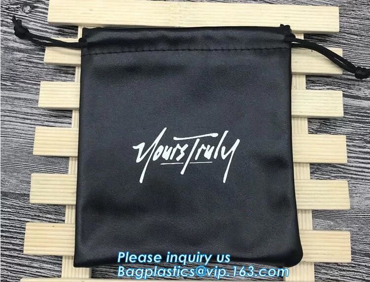 Custom Printed PU Leather Waterproof Drawstring Bag, Cheap Black PU Leather Drawstring Pouch Bag Jewelry Pouch PU drawst
