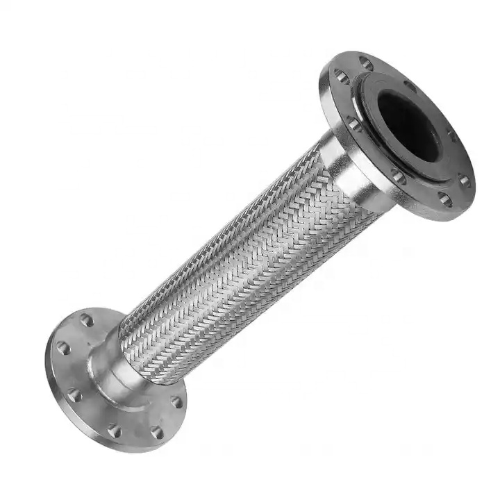 Flexible Metal Corrugated Pipe with Flange Connection Silver Stainless Steel 304 316 Hose
