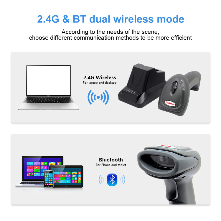Bluetooth Wireless Barcode Scanner 1D 2D QR Code With Smart Charging Base Cradle