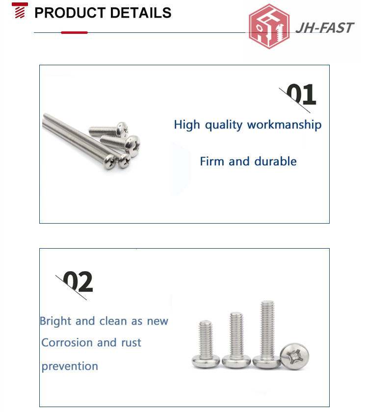 DIN7985 SS304 Stainless Steel Phillips Cross Recessed Round Pan Head Machine Screw