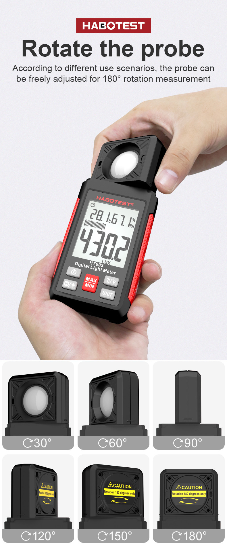 HT603 200,000 Lux Auto Digital Lux Meter Light Meter Digital Illuminance Meter