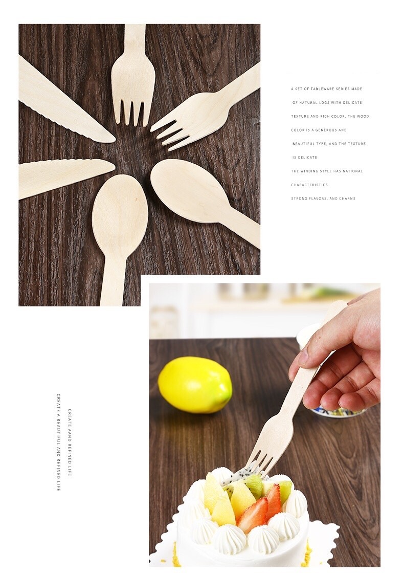 160mm Disposable Wooden Cutlery Set , Wrapped Organic Bamboo Utensils Spoon Knife Fork