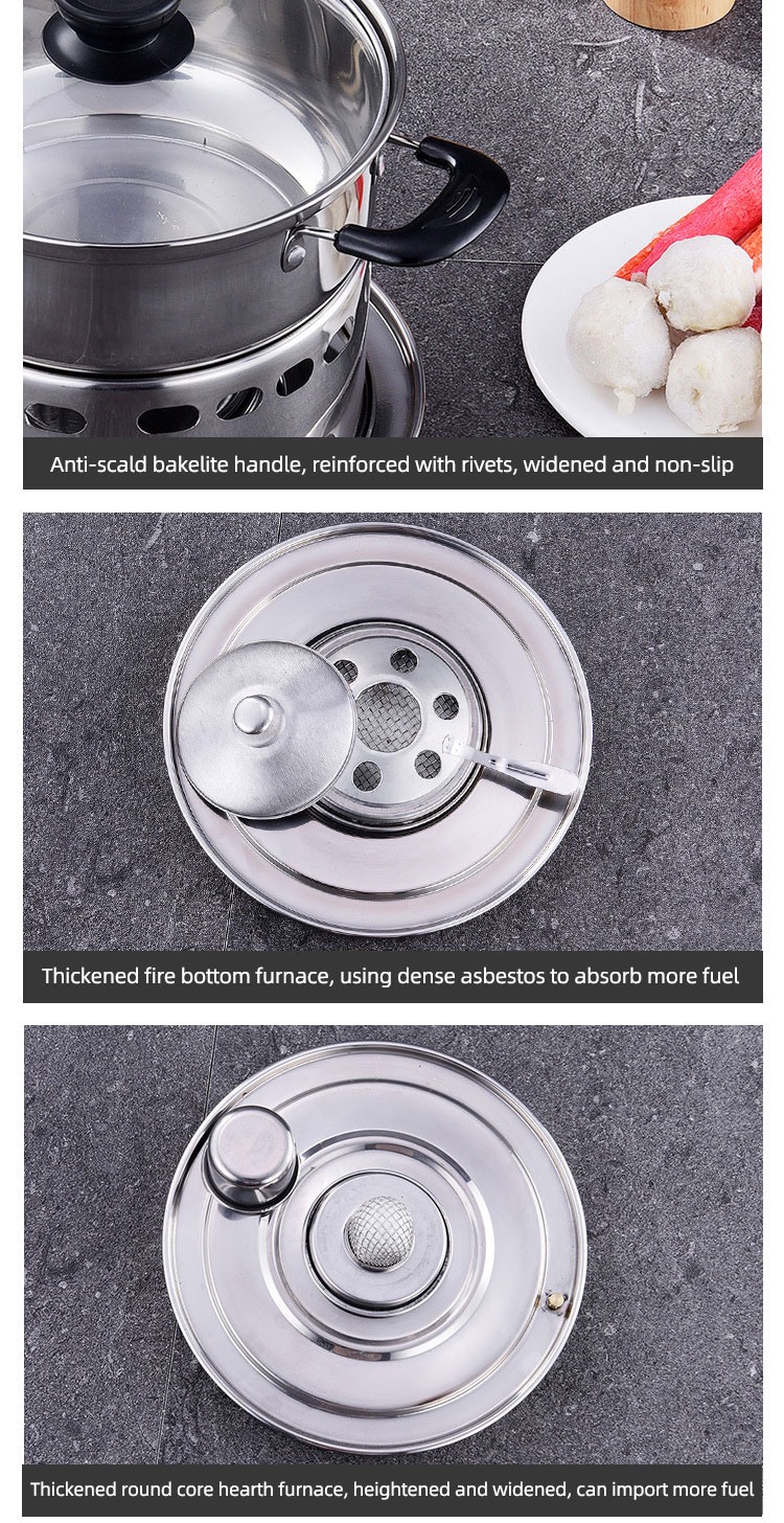 Hot Selling Household Stainless Steel Ramen Soup Pot Portable Cooking Pot Spirit Cooker Alcohol Stove Small Hot Pot
