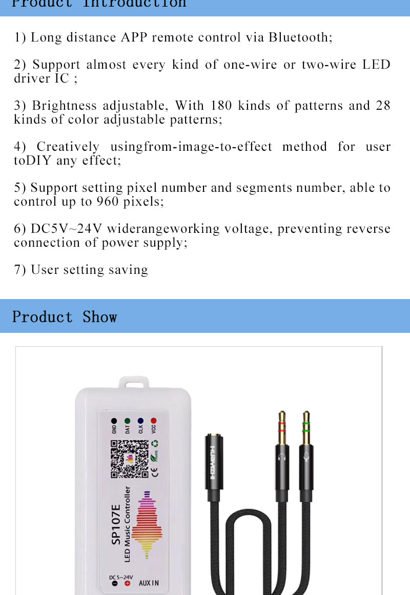 Smart SP107E LED Music Controller BT Music Symphony For Full Color Light
