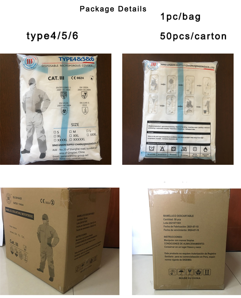 PPE Non Woven Hazmat Suit White Chemical Uniform Disposable Jumpsuit Medical