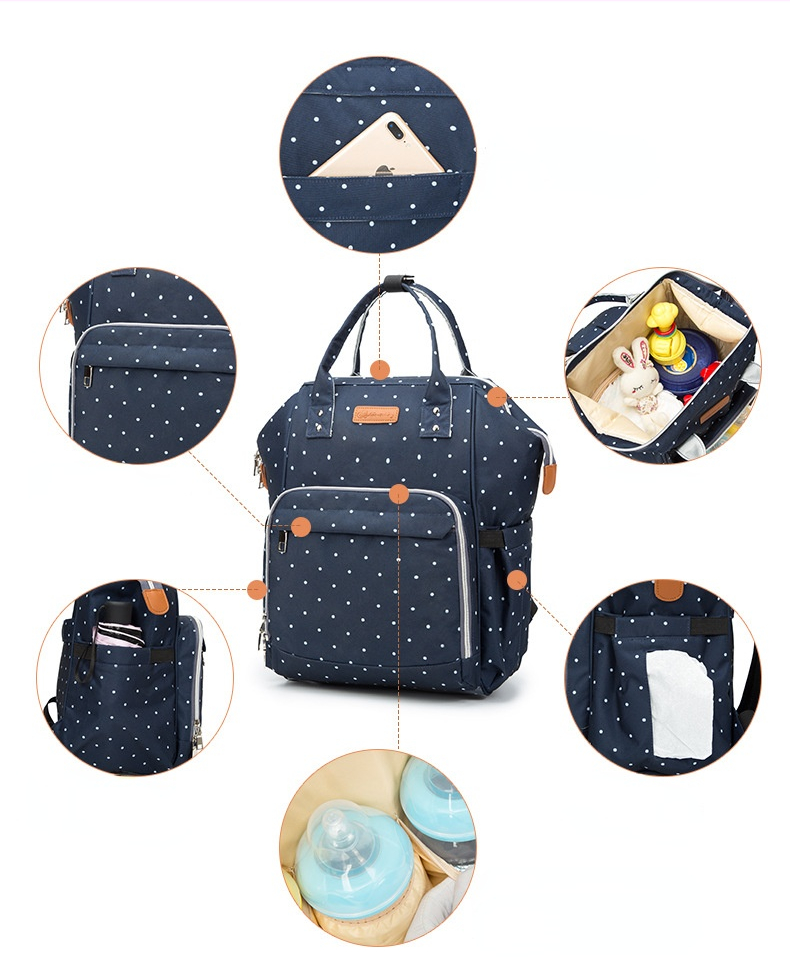 Factory Hot Sell Diaper Bag Large Capacity Mommy Maternity Nappy Backpack with USB Stroller Hooks for Baby Car