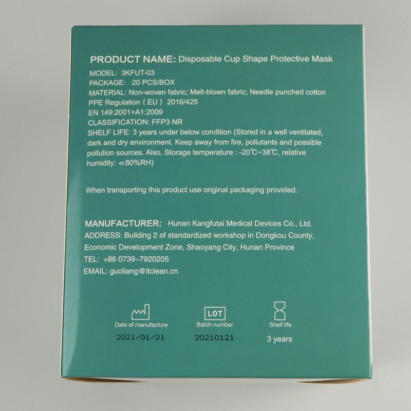 FFP3 Cup Type CE Personal Protective Mask Lint Free