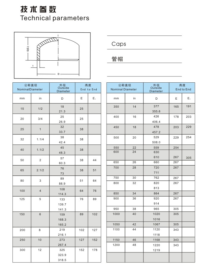 WPHY60 WPHY52 Steel Pipe Caps Welded DIN28011 Elliptical Dished