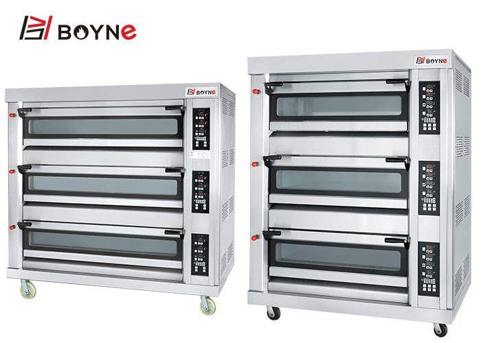 220V Gas Type Stainless Steel Commercial Microcomputer Three Deck Nine Trays Bakery Oven