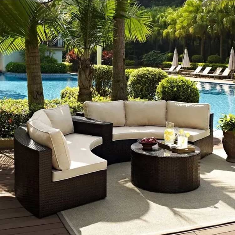 Curved Outdoor Corner Sofa Set Wicker Sofa With Round Table