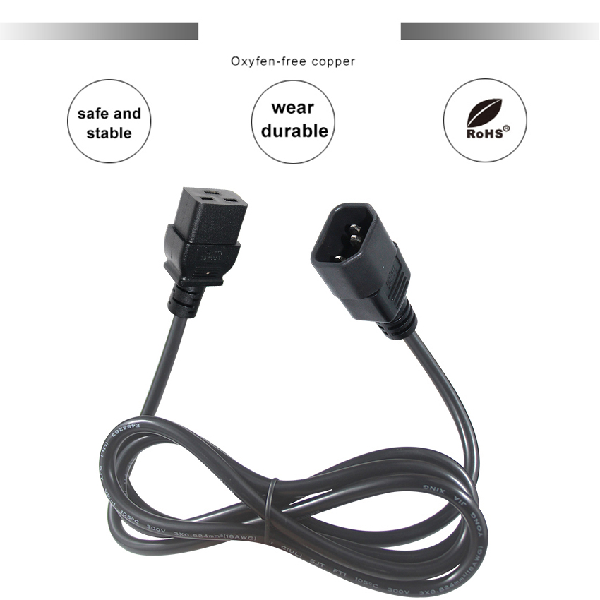 16 Amp AC Power Cable Industrial C14 Plug VDE Power Cord 15A 250V 14AWG