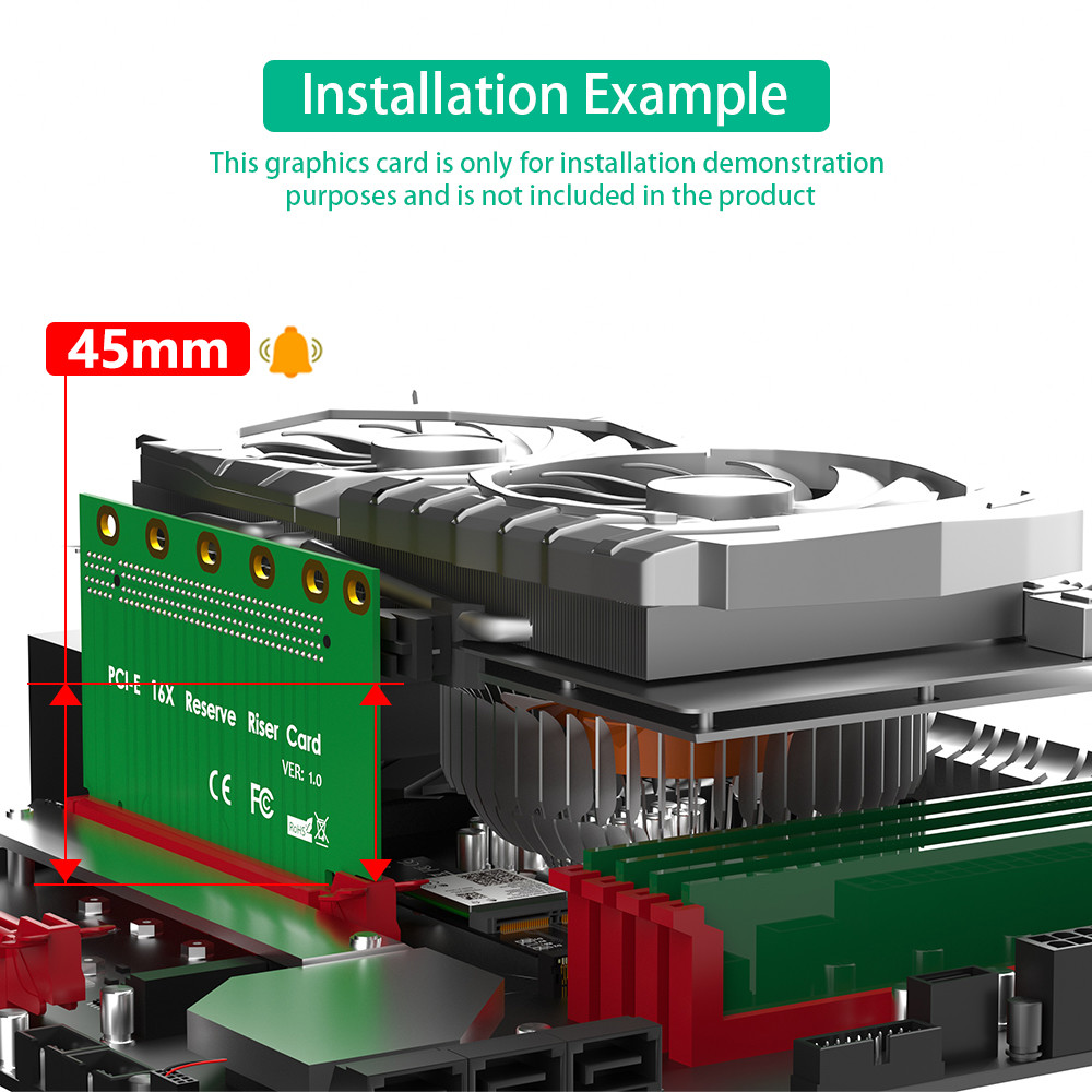 PCI-e 16X 3.0 90 Degree Reverse Male to Female Riser Card Adapter For 2U Server (Installation Direction towards CPU)