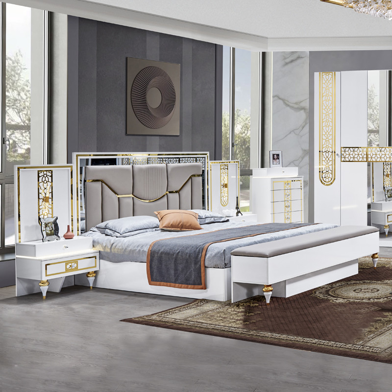 High Quality Wholesale Wood Frame Double Bed Master Room King Size Wooden Modern Luxury Full Bedroom Sets Furniture