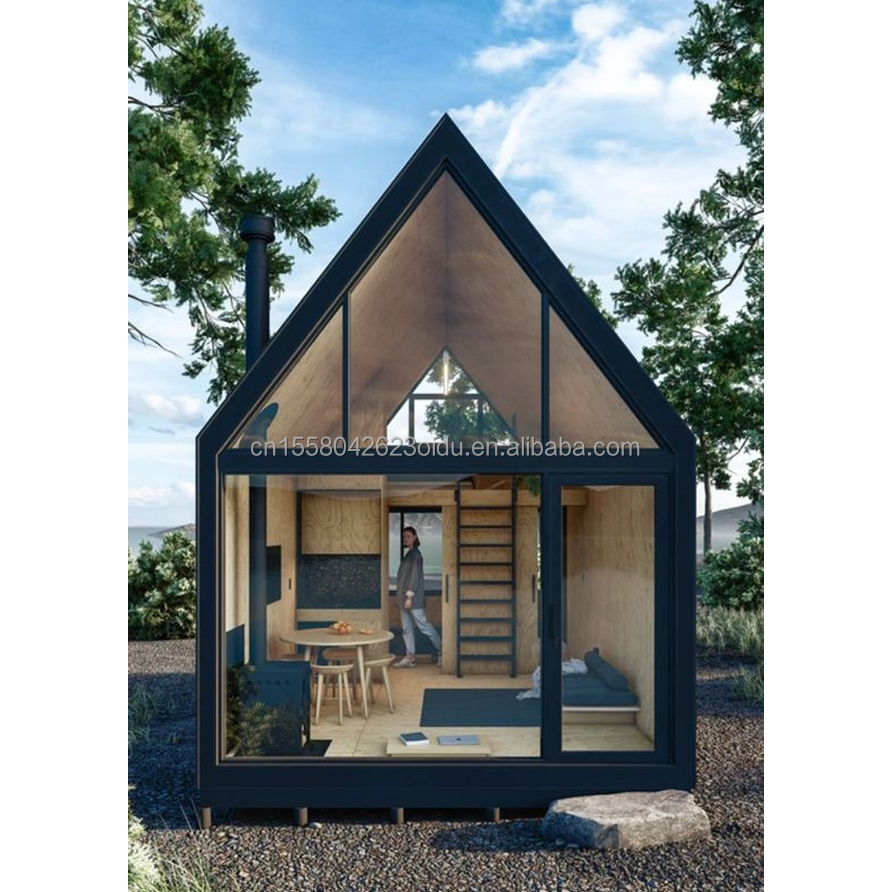 Outdoor Prefab Triangular Roof Steel Sandwich Panel House with Galvanized Steel Square Tubes Main Structure