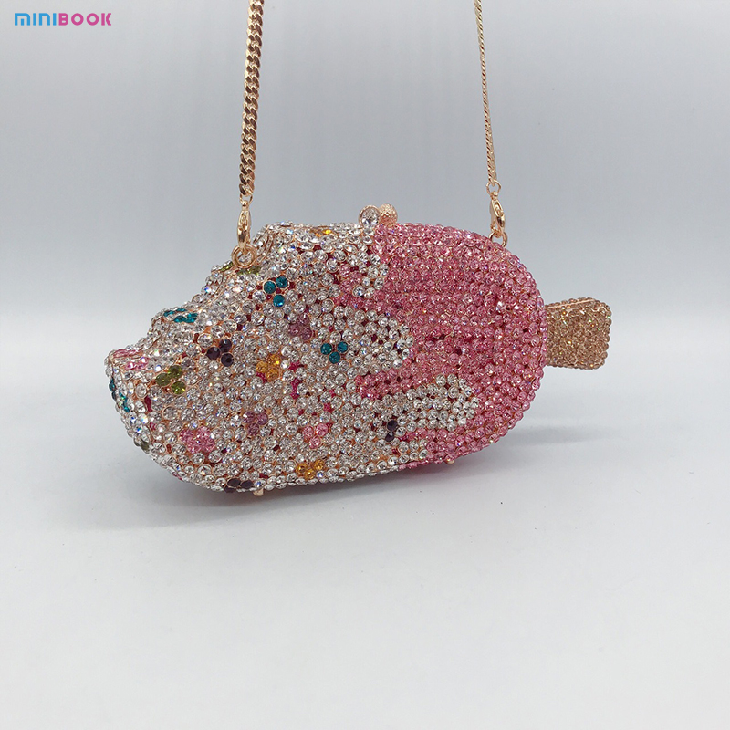 Women's Luxury Metal Crossbody Bag Rhinestone Wallet Coin Purse with Metal Chain
