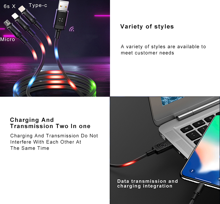 Voice Control Colorful LED Light Up Micro USB Data Cable For Phone Power Data Charger