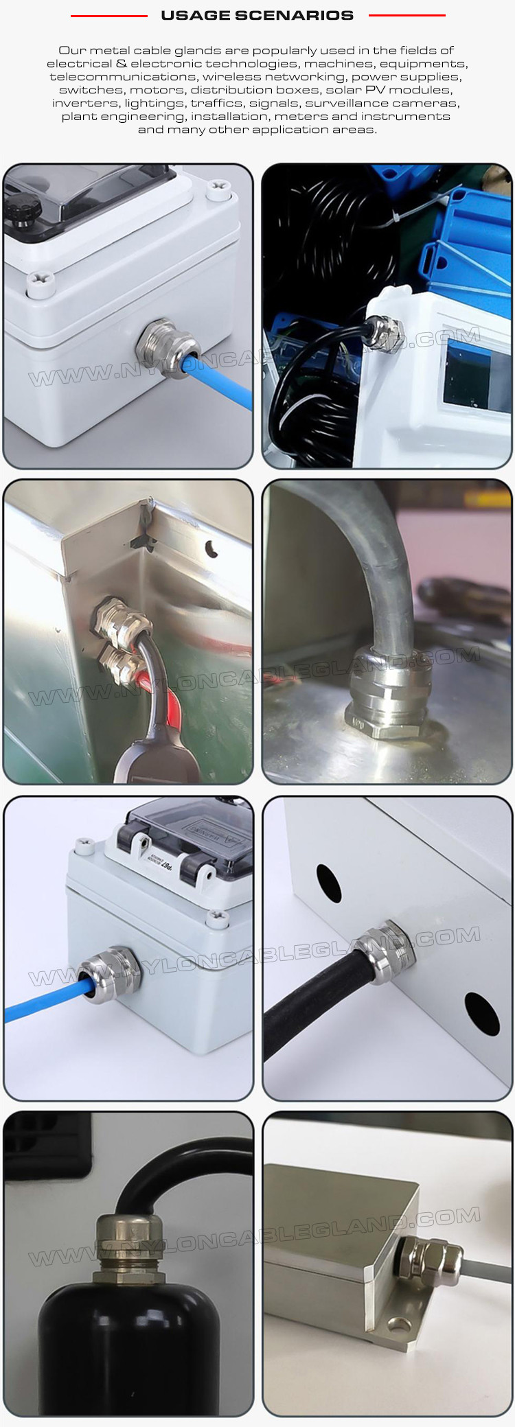 Metal (Brass, Copper) Watertight Straight Cable Glands IP69K/IP68 with PG & Metric Male Threads