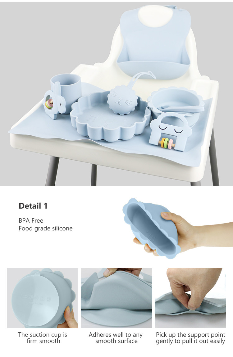 Wholesale Baby Geschirr Led Weaning Silicone Bib Spoon Bowl Spoon Bowl Plate Silicone Baby Feeding Tableware Set Product