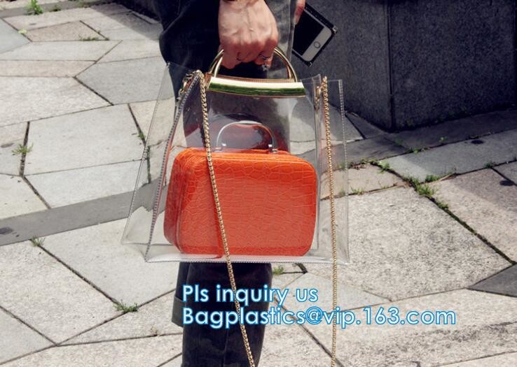 customized clear pvc tote bag handbag, Trendy Lady Handbags with Zipper Handle Shoulder Tote Bag, Envelope Clutch Bag Ha