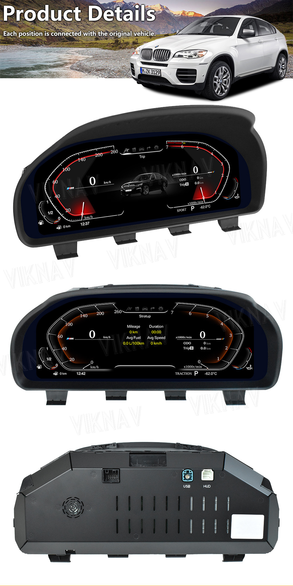 Viknav For BMW X3 X4 X5 X6 (2010-2019) 12.3 inch Car Digital Dashboard Panel Virtual Instrument Cluster LCD Speedometer